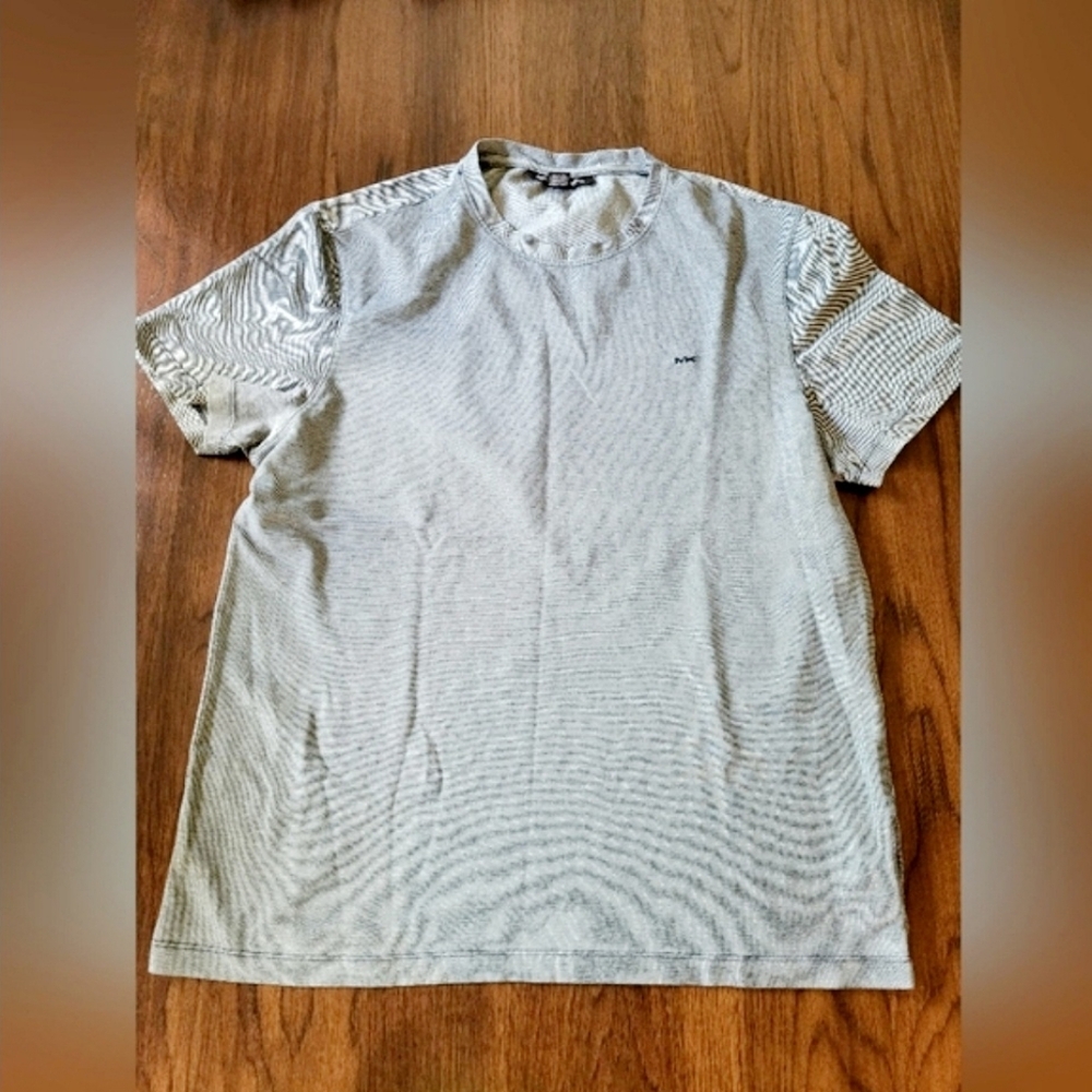 Michael Kors Men's Medium Gray Black "MK" Stitched Logo Shortsleeved T-Shirt